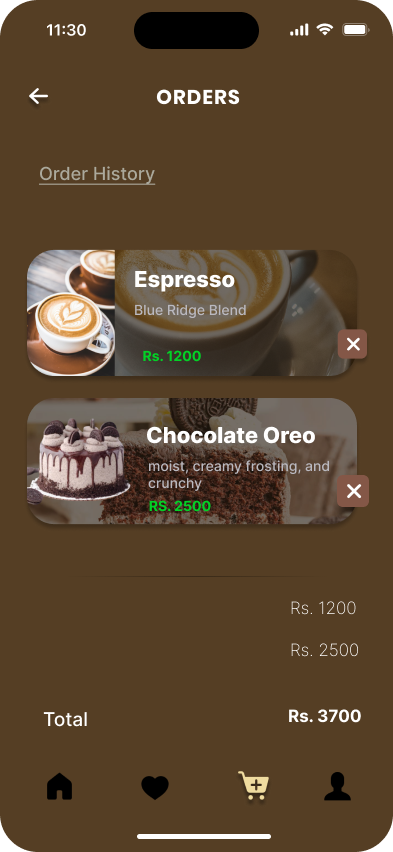 Coffee Mobile App Orders Layout